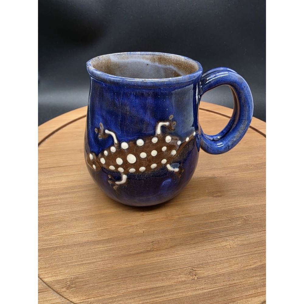 Earthworks Barbados Pottery Lizard Gecko Handmade Blue Ceramic Coffee Mug Large